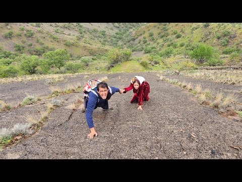 ⛰️😱Risky Mountain Climb to the Waterfall | Ali & Fatemeh Harvest Wild Herbs 🌿⛰️💧