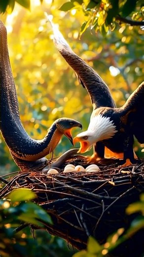 Snake vs Eagle Fight Near Nest 🥚 Cinematic Wildlife