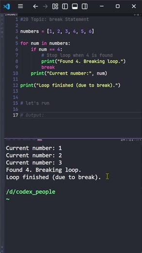 [20] Python break Statement ⏹️ | Codex People #Shorts #Python #coding #learnpython #programming