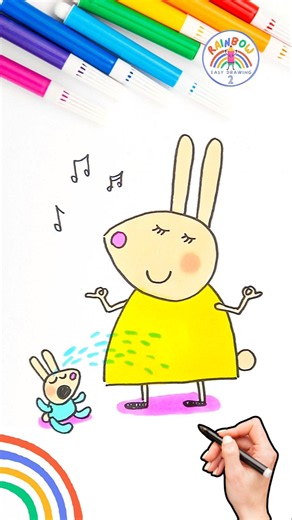 Draw Peppa Pig Rabbits | Drawing of Peppa Relaxed Mummy Rabbit 🌈🐰 #peppapig #short #baby #yoga