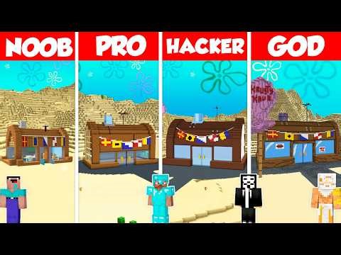Krusty Krab Build Battle Challenge - Noob vs Pro vs Hacker vs God - Minecraft Animation
