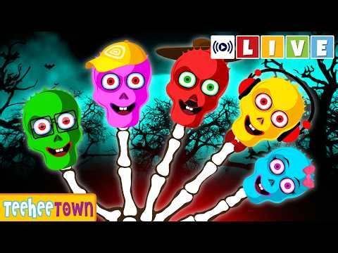 🔴 Spooky Skeleton Bulbs Finger Family | Halloween Songs for Kids | LIVE @TeeHeeTown ​