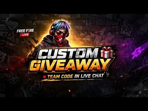 free fire live stream coustm gevway and team codes,😯