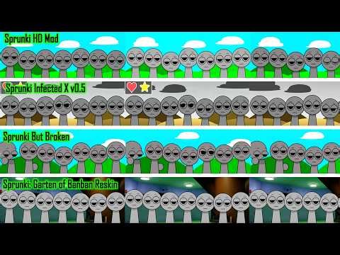 Mix all together characters in Sprunki HD Mod vs Infected X v0.5 vs But Broken vs Garten of Banba...