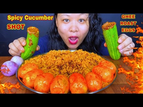 EATING SPICY MAGGI CHALLENGE, VIRAL CUCUMBER SHOT & GHEE ROAST EGGS MUKBANG ASMR