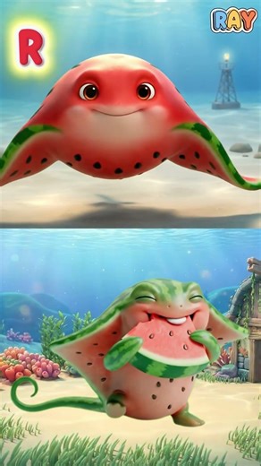 Q R S T Quahog Ray Seahorse Turtle Eat Grape Pineapple Cherry Peach | Tiny & Giant Song 🐢🍑