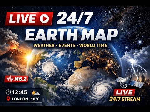 LIVE 24/7 🌍 Earth Map — Weather, Global Events & World Time