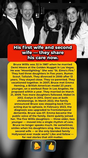 3 older daughters and 2 younger — both his wives share his care #BruceWillis #love #devotion