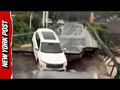 Terrifying Video Captures Car Plummeting Into River After Bridge Collapses in China