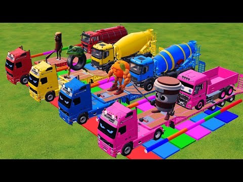 Offroad to Garage - Transporting Colorful Rainbow Marvel Trailer Trucks - Farming Simulator 22 #6