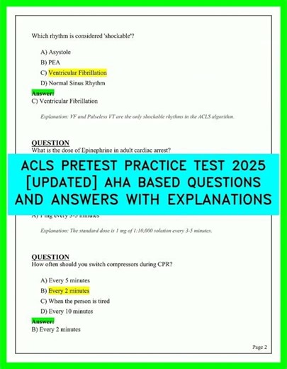 ACLS PRETEST PRACTICE TEST 2025 UPDATED AHA BASED QUESTIONS AND ANSWERS WITH EXPLANATIONSVIDEO25