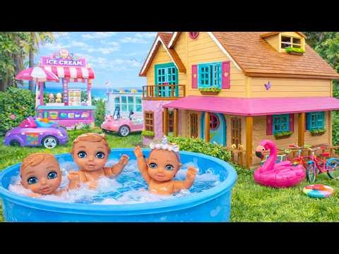 Barbie Mommy Play Pretend with Twin Baby Dolls I Pink Bedroom & Playground Baby Doll Play
