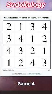 6 games of Sudoku 4x4 solved in 110 seconds | Sudokulogy