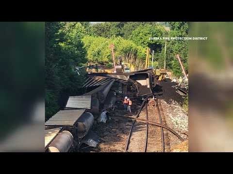 Cleanup continues after 26 train cars derail in Eureka