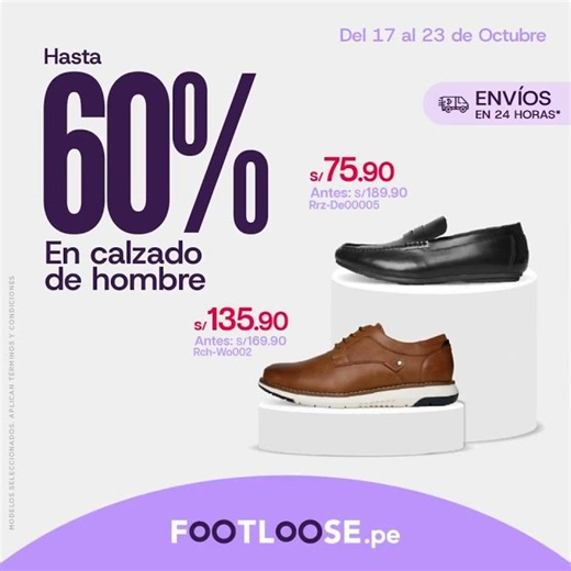 🔥 Hasta 60% dscto en Calzado Hombre | ¡Ofertas en Footloose!