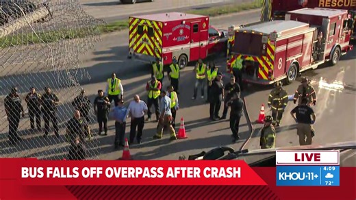 WATCH LIVE: What we know so far about a crash that caused a Houston METRO bus to roll over on an overpass and down an embankment near Highway 288. | KHOU 11 News