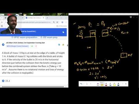 38 inelastic collision with bullet and drop from a table to find final kinetic energy
