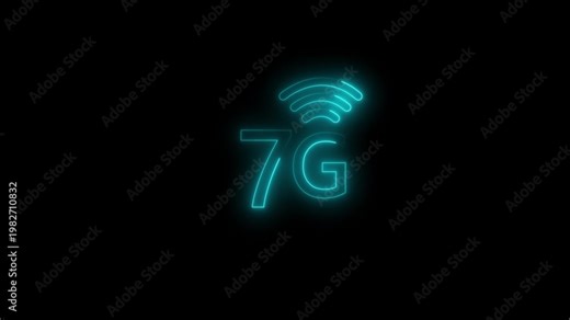 7G network icon animation glowing neon yellow color computer and smart phone WIFI internet sign symbol on black background