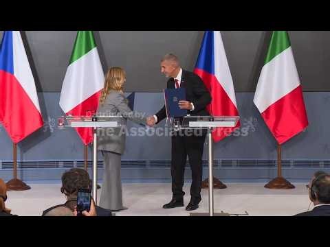 Italian Prime Minister Giorgia Meloni meets Czech counterpart Andrej Babiš in Prague