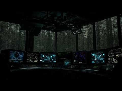 Abandoned Sci-Fi Control Room ( No Ads ) | Cyberpunk Rain Ambience with Thunder for Sleep & Study