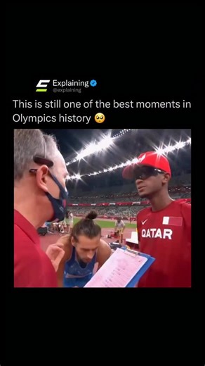 Explaining on Instagram: "One of the most memorable moments in Olympic history happened at the Tokyo 2020 Games during the men’s high jump final. Italy’s Gianmarco Tamberi and Qatar’s Mutaz Essa Barshim were tied after both cleared 2.37 meters and failed at the next height. According to Olympic rules, they could either compete in a jump off or choose to share the gold medal. After asking an official if sharing gold was allowed and hearing “It’s possible,” Barshim suggested it, and Tamberi immedi