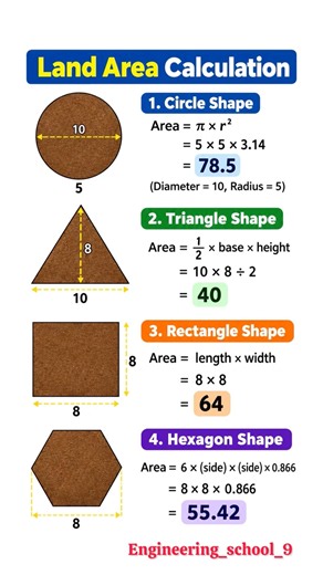 Land Area Calculation Made Easy! 🔥 Circle, Triangle, Rectangle & Hexagon Area Formulas ⚙️✅