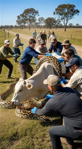 Heroic Rescue Team Saves Cow from Giant Python 🐍🐄 | Brave Animal Rescue #Shorts