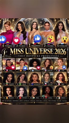 👑 MISS UNIVERSE 2026: FIRST HOT-PICKS PREDICTION BY PRIMICIAMISS! 🇵🇭🇨🇴🇵🇷🇻🇪🇳🇱💥✨👑