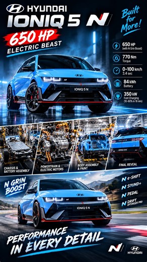 Hyundai IONIQ 5 N 🔥 650 HP Electric Beast Built from Scratch! ⚡🏁 #HyundaiN #EV #Shorts