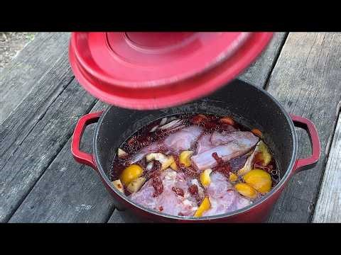 Tender Rabbit Stewed in Red Wine 🍷🔥 — Juicy rabbit cooked over fire in rich red wine sauce