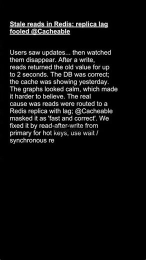 Stale reads in Redis: replica lag fooled @Cacheable #shortvideo #shorts #algorithm