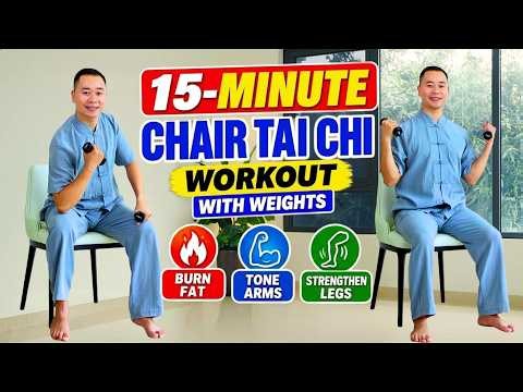 15-Minute Chair Tai Chi Workout with Weights for Seniors 🔥 Burn Fat, Tone Arms & Strengthen Legs