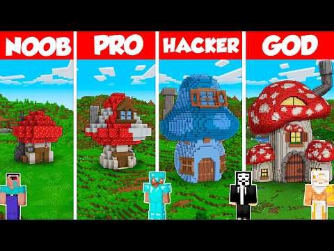 Smurf House Build Battle Challenge - Noob vs Pro vs Hacker vs God - Minecraft Animation