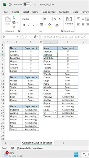 Best Way to Combine Data In Excel 🙌! #shorts #excel