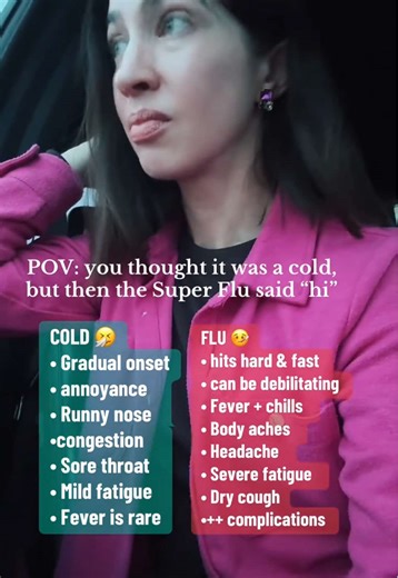 A cold is NOT the same as the flu. Here’s how to tell the difference by typical symptoms. If symptoms are severe, worsening, or you’re high-risk, see your doctor #fluvaccine #cold #flu #2026fluseason