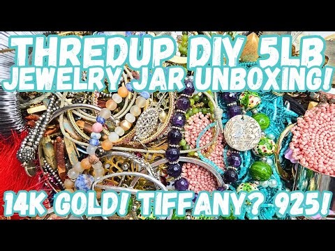 14K GOLD! TIFFANY? 925 SILVER! 🩵 Thredup DIY 5lb Jewelry Jar Unboxing #jewelryunboxing #jewelryjar