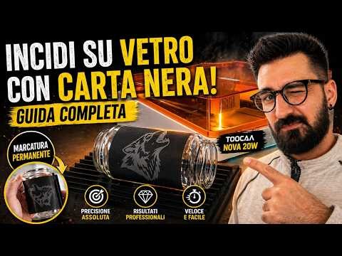 VETRO INCISO CON LASER A DIODO CON TOOCAA NOVA 20W E CARTA PER MARCATURA