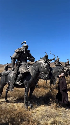 40+ life‑size bronze horsemen, each modeled after real Mongol warriors, arranged as if charging straight out of the 13th century. Without any protective glass or pedestals, just an army frozen mid‑gallop in the open steppe. The effect is wild.Genghis Khan Statue Complex (2008) at Tsonjin Boldog, Mongolia.