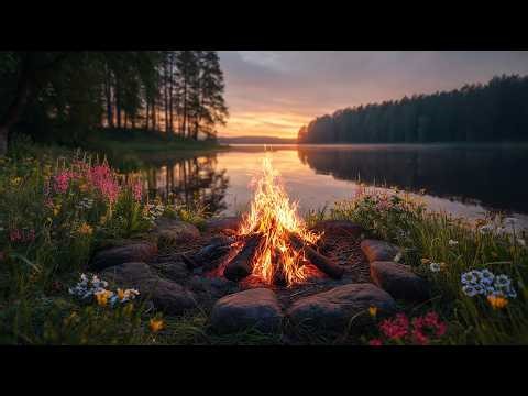 Spring Campfire Ambience 🌸🔥 Real Nature ASMR by the Lake for Relaxation and Calm