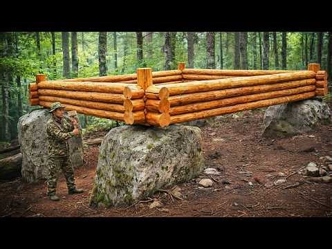Man Build Amazing Wood Cabin on Giant Rocks in the Forest with his Own Hands Start to Finish