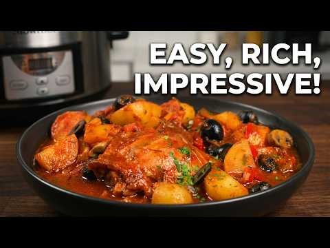 Chicken Cacciatore the slow cooker way, rich in flavor, easy weeknight dinner