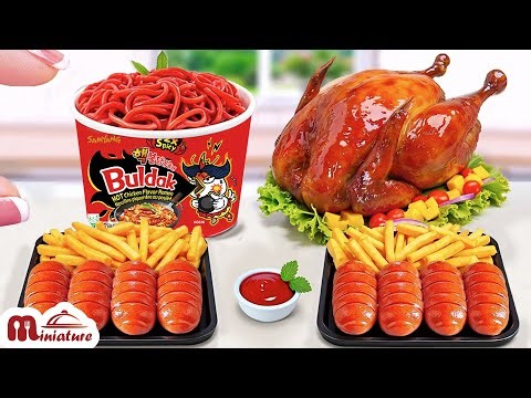 🤩 Best Ever Mini Honey-Glazed Roast Chicken With Spicy Noodles & Fries | ASMR Cooking Mini Food