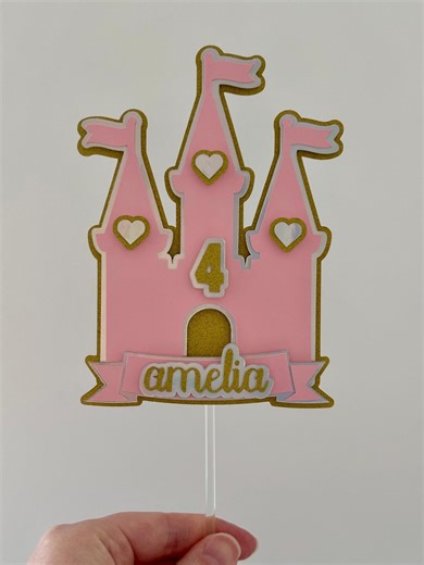 Personalised Princess Castle Cake Topper | Custom Name & Age | Pink Glitter Castle Topper | Birthday Party Decoration | Non-edible - Etsy