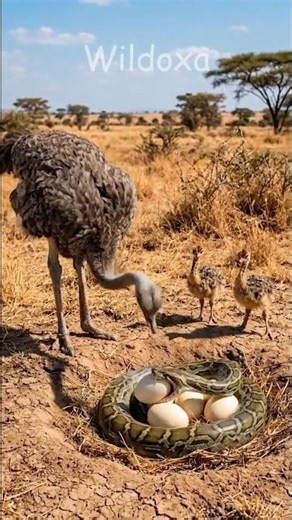 Brave Python vs. Ostrich Family: Giant Snake Steals Egg | Ultra-Realistic Wildlife