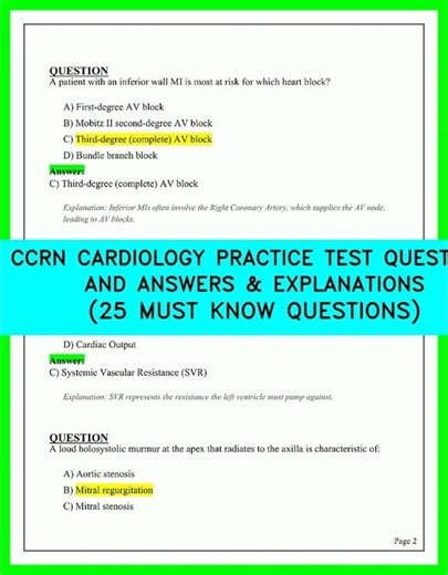 CCRN Cardiology Practice Test Questions and Answers with Explanations 25 Must-Know Questions 2026.