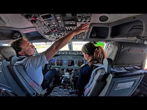 BOEING 737 Female Pilot Landing Crosswind Madrid Airport RWY32R | Cockpit View