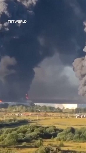 Massive fire at Russian warehouse after Ukrainian drone strike