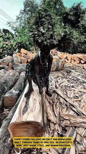 Splitting Logs Standing Up Using a Traditional Axe - Good Tools and Machinery in Daily Work