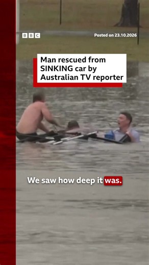 Will Murray was at the scene reporting for the Australian Broadcasting Corporation in Morayfield, Queensland, when he saw a vehicle drive past him into the water. #Australia #Queensland #Flood #BBCNews