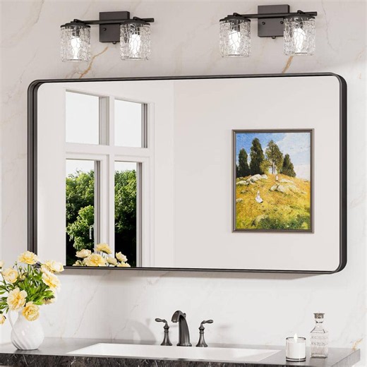 Reviews for Keonjinn 40 in. W x 24 in. H Modern Rectangular Aluminum Bathroom Mirrors for Over Sink Framed Bathroom Vanity Mirror in Black | Pg 3 - The Home Depot